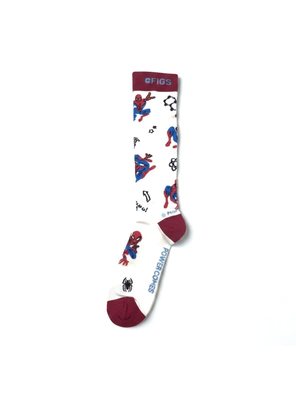 1 Pair FIGS Compression 'Spider Man' White & Red Socks Size L